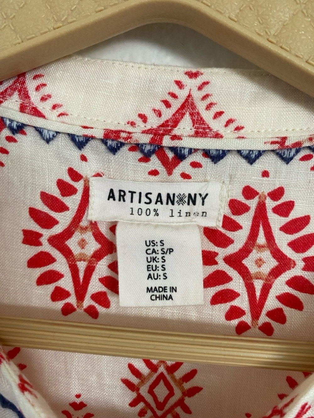 Artisan NY 100% Linen Embroidered Tunic | Size S | Boho Chic White & Red - Picture 9 of 14